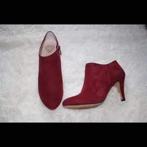 Red Vince Camuto heeled suede booties